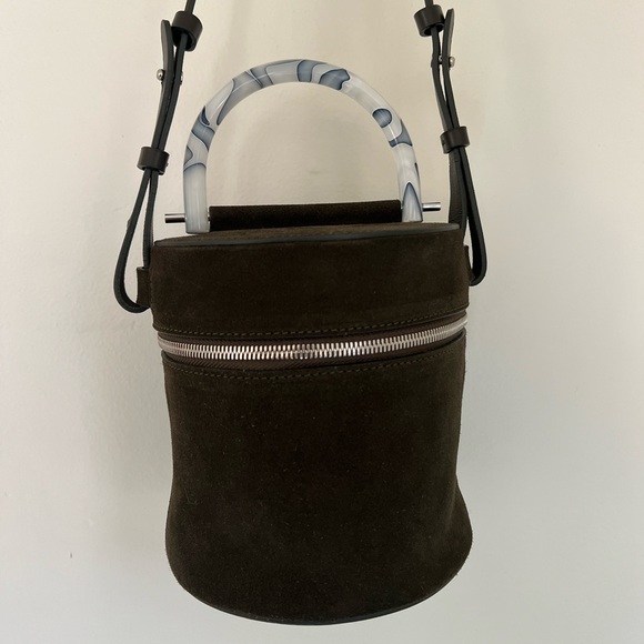 Building Block Green Suede Leather Drum Bag Sold Out Rare Marbled Handle NWOT - Picture 3 of 10